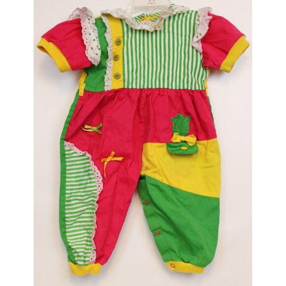Vtg 90s Bon Chacha Sports Romper Jumper sz 18M Color Block Hat Polka Dots Stripe - Picture 2 of 14